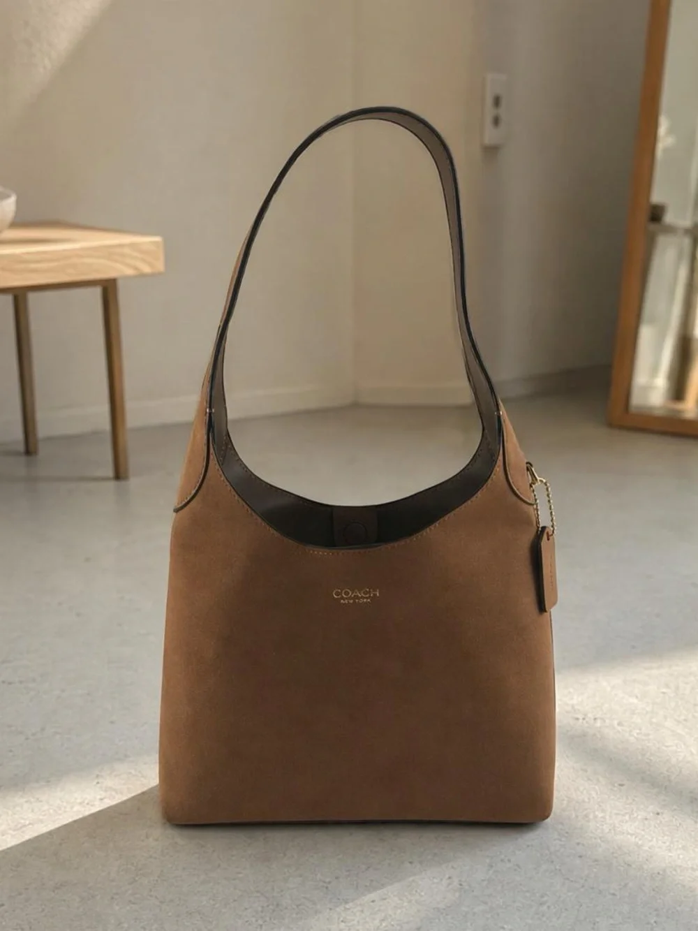 Coach Suede Shoulder Hobo in Brown with Dark Trim - Picture 1 of 5